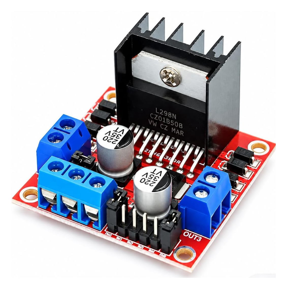 Modulo driver per motori L298N con dissipatore, morsetti e ingressi di controllo